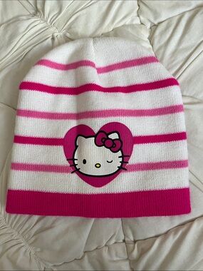 Hello Kitty White and Hot Pink Striped Beanie🩷🤍